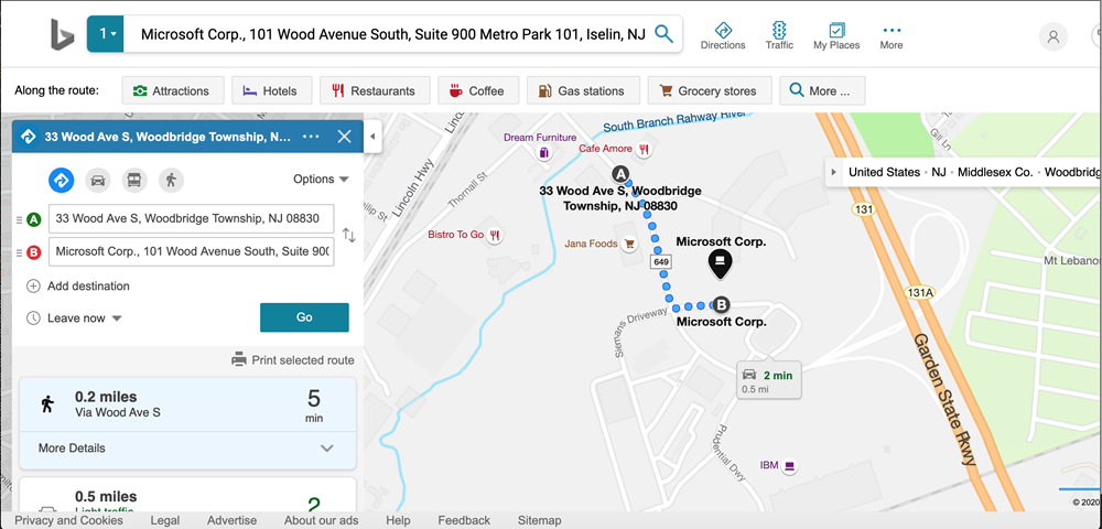 Example of Bing UI matching searches and content pages by the keywords type
